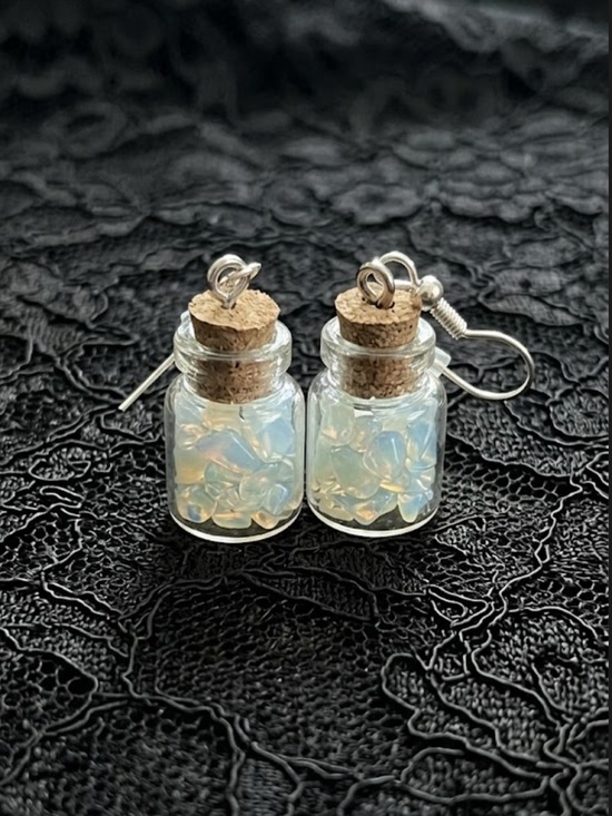 ADSICK🤍 Jewelry - Handmade Mini Opalite Crystal Filled Glass Bottle Earrings